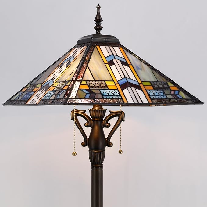 Tiffany Floor Lamp Blue Cloudy Mission Style Stained Glass Standing Reading Light 16X16X64 Inch