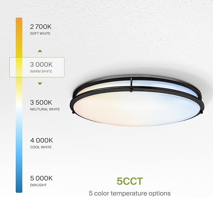 ASD LED 32" Oval Flush Mount Lighting, Close to Ceiling Light Fixture | 5CCT, Dimmable, ETL Listed | 50W 3960LM 2700-5000K 120V | Low Profile Double Ring Lamp | Black, 2 Pack