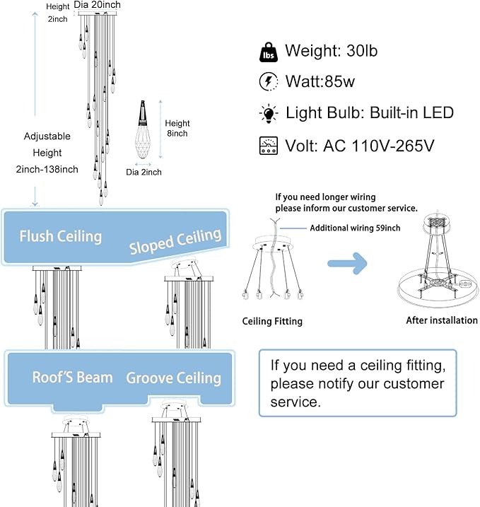 20 Lights Large Chandelie for High Ceiling Siver Pendant Light Fixture with Dimmable Big Crystal Chandelier for Staircase Foyer Villa
