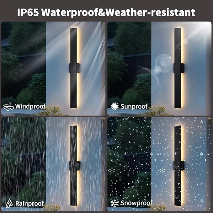 2 Pack LED Modern Outdoor Wall Lights Dimmable 3-Color Temperature 39.4in Exterior Lighting Fixtures IP65 Waterproof Outside Lights for House Hallway Garage Patio