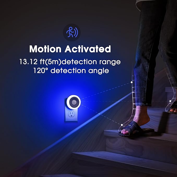 Briignite Motion Sensor Night Light Blue, [2 Pack] Night Lights Plug into Wall, Auto On/Off Motion Activation Nightlight, Energy-Saving 0.6W LED Blue Night Light, Ideal for Kids, Bedroom, Bathroom