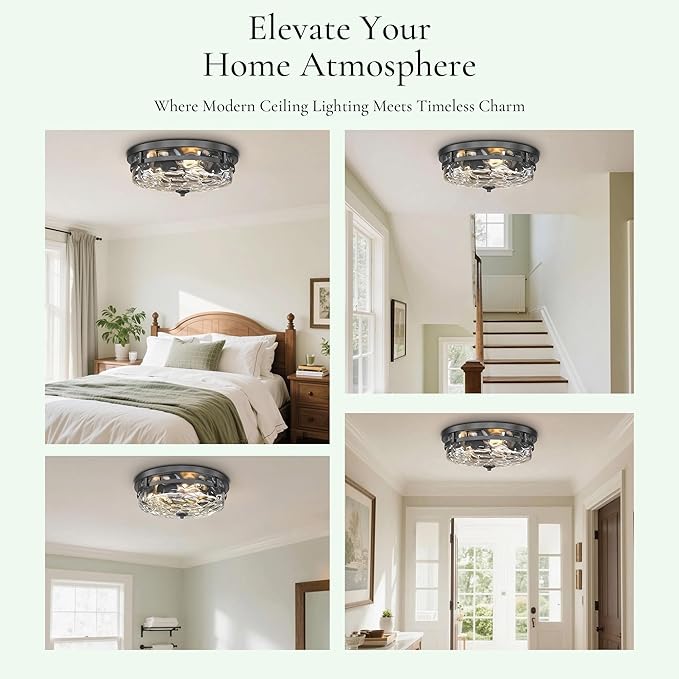 Flush Mount Ceiling Lights, Farmhouse Close to Ceiling Light, Entrance Ceiling Light Industrial Ceiling Lighting Fixture for Kitchen Hallway Living Room Stairwell (Black, 15" W)