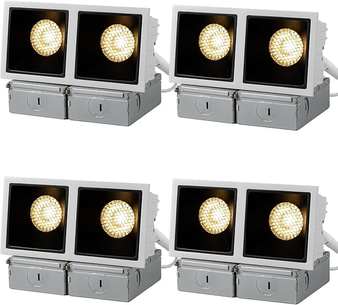 4 Pcs 3*6" Square 24W LED Dimmable Recessed Lighting Downlight, Indoor Directional Ceiling Spotlight Surface Fixture with 36° Beam Angle, Honeycomb Mesh Anti-Glare Design, Includes Junction Box