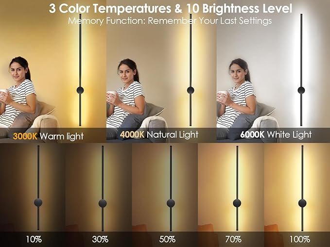 39.4 Inch Battery Operated Wall Sconces Set of Two, 12000mAh Rechargeable Wall Sconce with Remote Control, Dimmable LED Wireless Wall Lights for Bedroom, Living Room, 15 Colors, 180° Rotate, Black