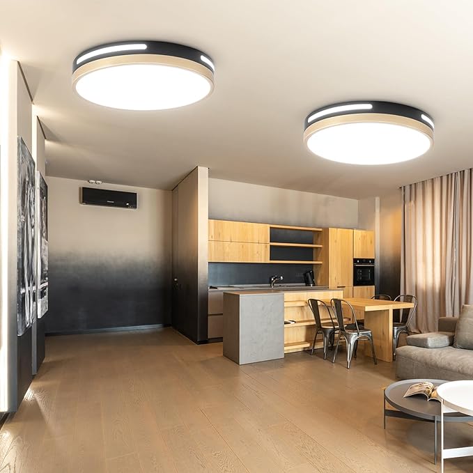 LED Ceiling Light Flush Mount Black and Gold,24W Kitchen Light Fixture Ceiling Mount 2 Pack,12 inch Close to Ceiling Light Fixture 5CCT for Bedroom,Bathroom,Living Room