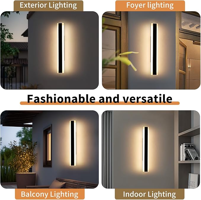 Modern Outside Wall Lights for House, 23.6inch Outdoor Wall Sconces, 3 Lights Color 3000K/4500K/6000K, IP65 Waterproof, Long Wall Lamp Mounted Lighting Fixture for Patio, Yard, Garage