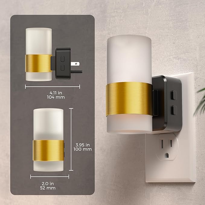 L LOHAS LED Night Light,Night Lights Plug into Wall,[2-PACK] Dusk to Dawn Sensor,3000K Soft White,Brightness Adjustable,180°Rotating Acrylic Nightlight for Adults Bathroom Bedroom