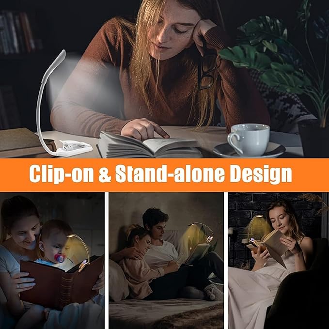 7 LED Book Light， USB Rechargeable Clip on Reading Light with Touch Sensor, 3 Light Colors (White/Warm/Mixed), Stepless Dimming Brightness，Clip Light in Bed,Mini Ultra Light Portable