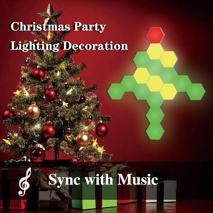 Hexagon Lights Wall Panels, Smart LED Wall Lights with APP, DIY Modular Assembled Music Sync RGB Gaming, Hex Light with USB-Power for Autism, Game Room Decor, Party (6-Pack)