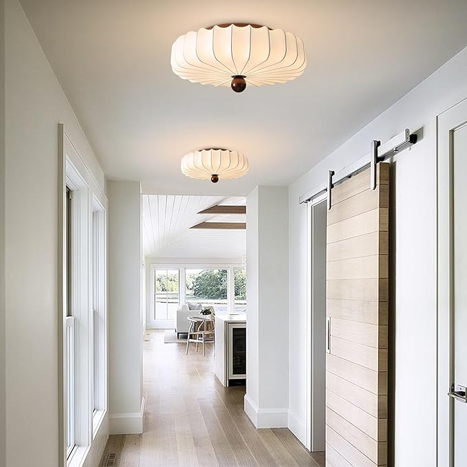 KCO Lighting Silk Semi Flush Mount Ceiling Light Fabric Flush Mount Light Fixture White Large Chandeliers Boho Bedroom Chandelier Ceiling Light Japanese Style Ceiling Lamp