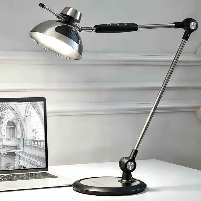 OTUS Desk Lamp for Home Office | Tall LED Architect Desk Light with Gesture Control & Touch | 1500 Lux Eye-Caring Dimmable for Study, Reading, Video Calls | 12 Levels & 3 Colors | Metal Swing Arm Lamp