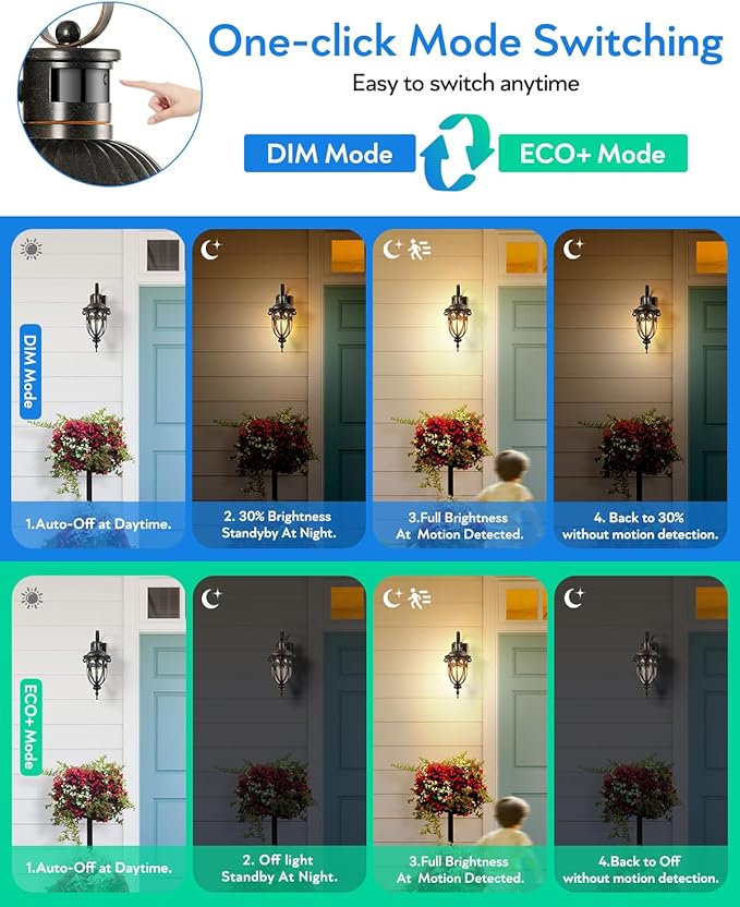 VIANIS Motion Sensor Outdoor Lights, Dusk to Dawn Outdoor Motion Sensor Light, 2 Pack Exterior Lighting Fixtures with Seed Glass,Black Outside Lights for House, Garage, Front Porch, Anti-Rust