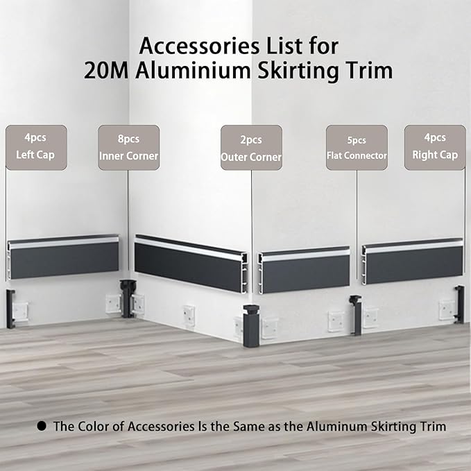 8 Pack LED Aluminum Metal Baseboard Trim 80 x 2500mm 3.15” x 8.2’ Total 65.6 ft 20 Meters, Pearl White LED Light Aluminum Wall Base Board Cover Molding Skirting Trim, Surface Base Mounted Side Light