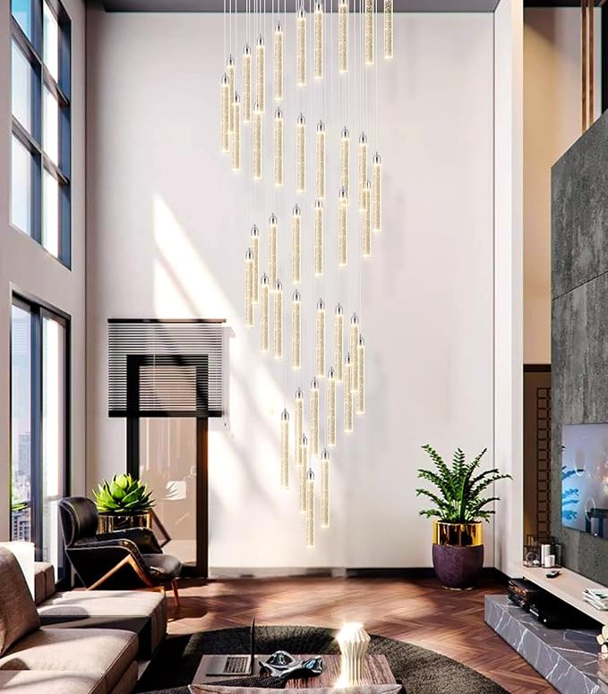 40 Lights Modern LED Crystal Chandeliers for Staircase 236'' Long High Ceiling Chandelier Dimmable Spiral Crystal Chandelier Hanging Light Fixture for Entryway Staircase Foyer Hallway