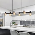 Black Dining Room Light Fixture Over Table, 6-Light Modern Linear Chandelier Farmhouse Rustic Lighting with Adjustable Height Metal Industrial Island Lights for Kitchen Living Room