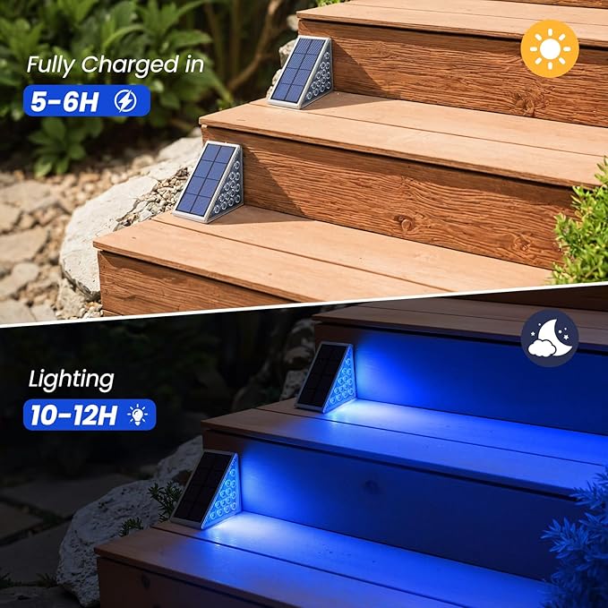 NIORSUN Solar Step Lights for Outside,12 Pack Blue LED Outdoor Step Lights, Stair Lights Outdoor for Patio, Fence, Yard, Walkway, Solar Powered Auto On/Off, IP67 Waterproof, Easy Install