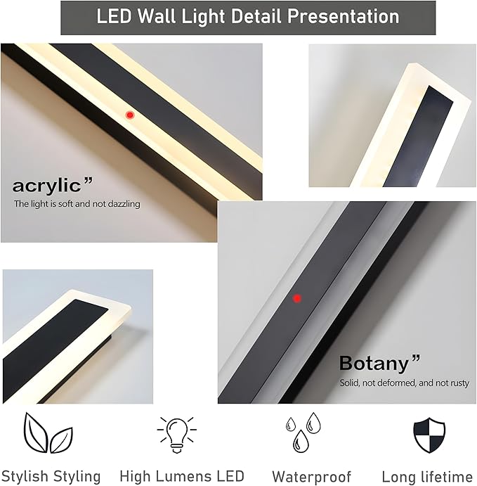 2Pack 39inch Long Outdoor Modern LED Wall Light,30W Waterproof IP65 Warm White 110V led Wall Mount Lighting Fixture Rectangular Black Wall Lights Elegant Frosted White Acrylic Anti Rust