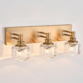 Vintage Vanity Light 3-Light Antique Vanity Lighting Brushed Brass Glass Vanity Light for Bathroom(21.6 inches in Length)