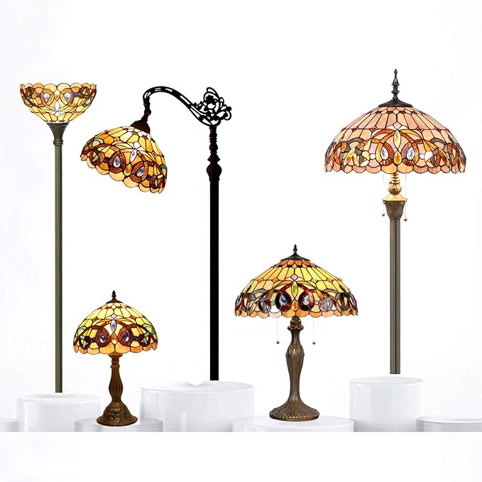 WERFACTORY Tiffany Floor Lamp Serenity Victorian Stained Glass Light 12X12X71 Inches Pole Torchiere Standing Corner Torch Uplight Decor Bedroom Living Room Home Office S021 Series