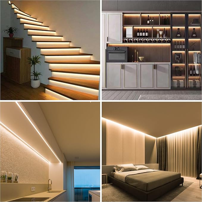 COB LED Strip Lights Warm White 3000K, DC24v 16.4ft/5m High CRI 92Ra+ Flexible LED Tape Lighting DIY Cuttable for Bedroom Kitchen Cabinet Shelf (Power Supply&Dimmer Not Included)