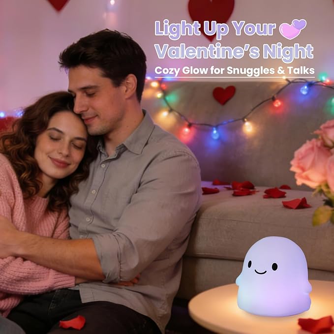 Ghost Night Light Color Changing, Cute Cloud Decor with Colors & 50Hrs, Tap Control Light Up Ghost for Kids, Rechargeable Halloween Gifts, [Valentines Gifts]