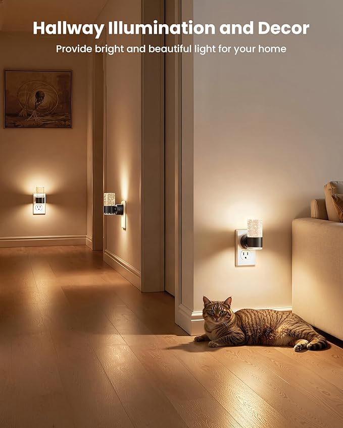 VOLISUN LED Night Lights Plug into Wall, Dimmable Night Light 3 CCT & 5 Brightness Levels, Acrylic Bubble Nightlight with Dusk to Dawn Sensor for Hallway, Bathroom, Stair, Nursery Black 4 Pack
