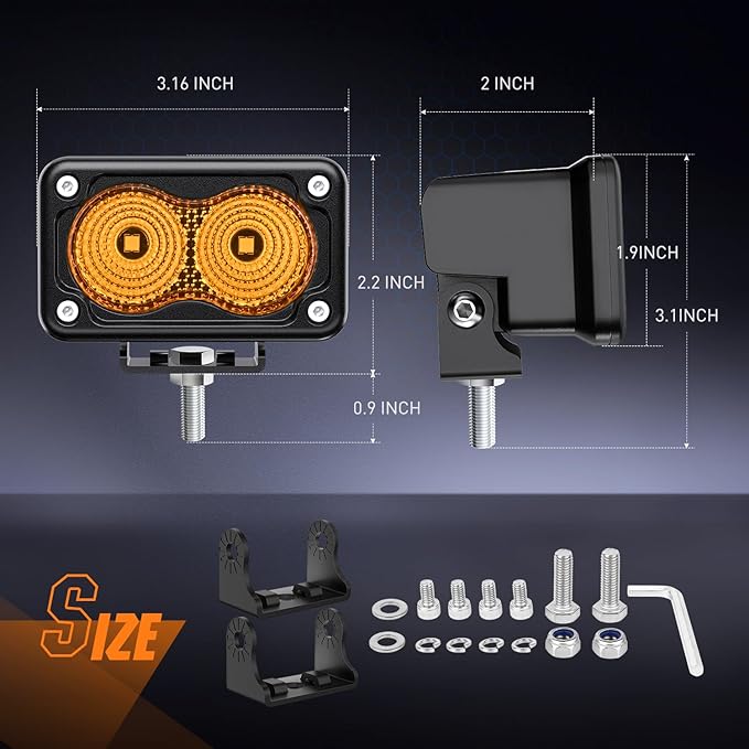 Nilight Motorcycle Amber LED Pods 2 PCS 3 Inch 1070LM Flood Offroad Fog Driving Auxiliary Light w/18AWG DT Wiring Harness Kit for ATV Truck Boat Tractor Forklift