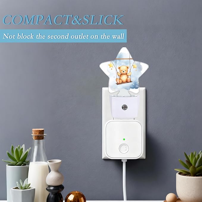 Teddy Bear Night Light,Plug-in Wall Led Night Lights Decor for Boys Girls Room,Dusk to Dawn Sensor Wall Lamp for Bedroom/Bathroom/Hallway,0.5w