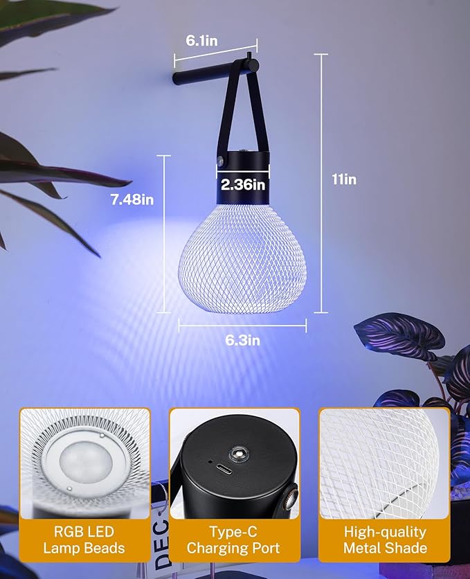 Battery Operated Wall Sconce, Rechargeable Wall Light, Portable Wireless Wall Sconces Wall Lighting Lamp Fixture with RGB Light for Bedroom, Living Room, Dormitory, Apartment, Table, Desk, Camping