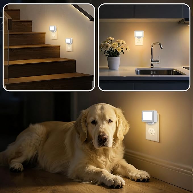 4 Pack Night Light Plug in Wall with Adjustable Direction, Dusk to Dawn Auto On/Off with Light Sensor, Soft White 2700K 100LM, Nightlight for Hallway, Bathroom, Bedroom, Kitchen, Nursery,Non-Dimmable