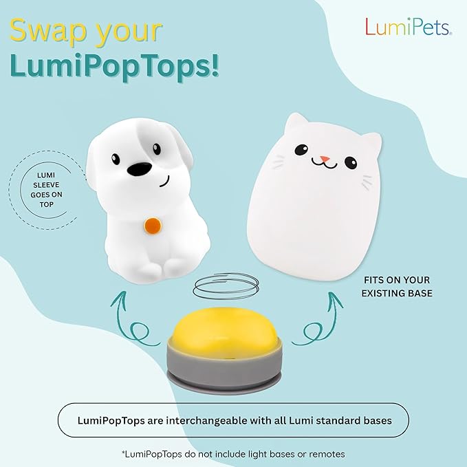 Lumipets Puppy & Cat Silicone Night Light Bundle | Cute Squishy Animal Night Lights for Kids | Silicone Nursery Lamp with Tap & Remote Control | Color Changing Portable Nightlights for Boys & Girls