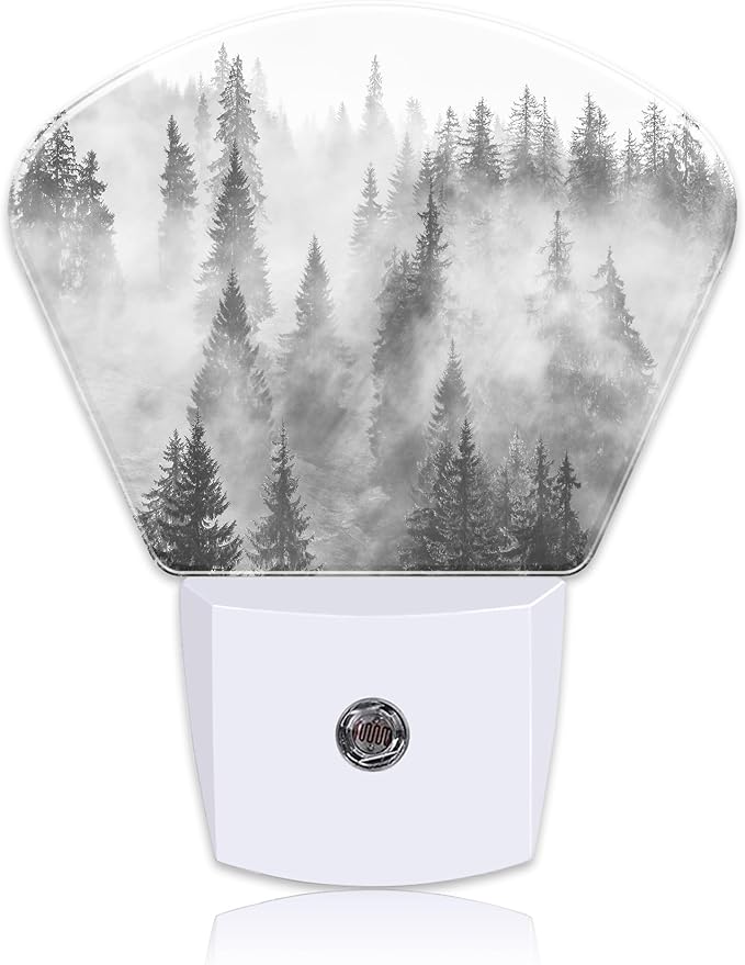 Black White Fog Forest Plug in Night Lights, Misty Forest Nightlight Plug Into Wall Dusk to Dawn Sensor for Kid Girls Boys Women Men Bedroom, Hallway, Kitchen, Bathroom, Stairs Decor