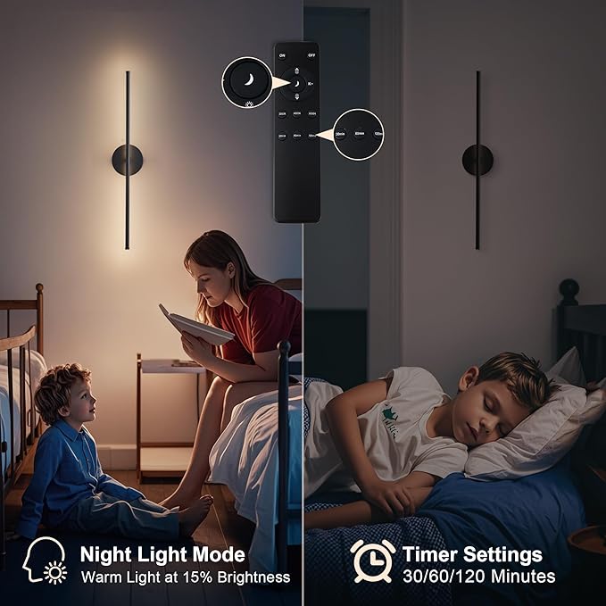 Removable Battery Operated Wall Sconces with Remote Control 350°Rotate LED Wireless Wall Lights with 3 Color Temperatures & Dimming for Bedroom, Hallway,28.3 Inch (2 Pack)