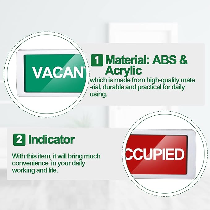 Sintuff 3 Pcs Privacy Sign Vacant Occupied Sign for Home Silver Bathroom Occupied Tips for Door Magnetic Non Scratch Slider Door Indicator Tells Office Restroom Conference Hotel Hospital 7'' x 2''