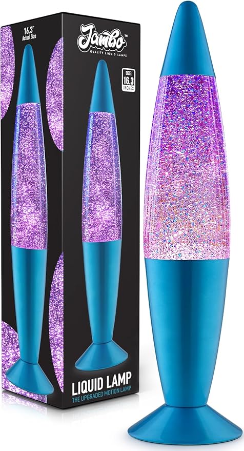 JAMBO 16" Beautiful Blue and Silver Glitter Lamp- Relaxing Mood Lighting, Night Light Nightlight, Home Decor Living Room Office Bedroom Lamp for Adults Teens Kids Glitter