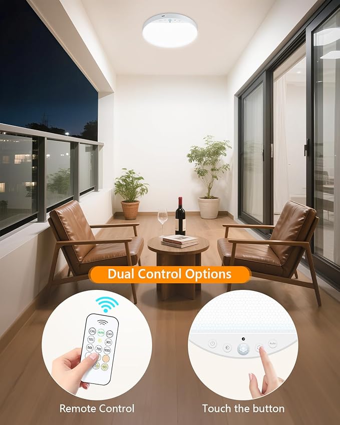 Rechargeable 6W Motion Sensor Ceiling Light Indoor, No Wiring & Magnetic Stick-On, Remote Control for Color & Brightness, Battery Operated Light for Shower, Closet, Bathroom, Pantry, Hallway, 2-Pack
