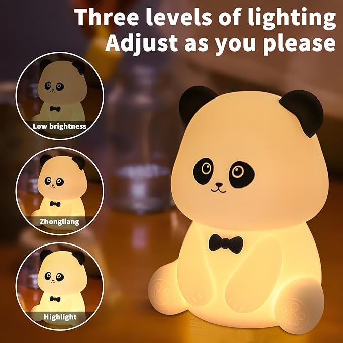 Cute Panda Night Light,Squishy Animal Nightlamp,Rechargerable Dimmable Nursery Soft Silicone Table Bedroom Lamp Portable Adjustable Lighting Bedroom Bedside Gift