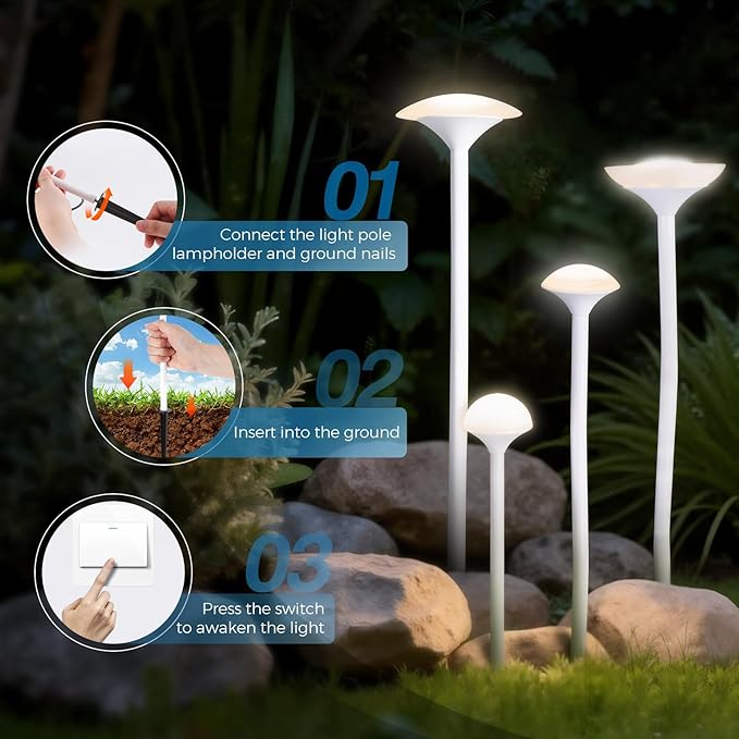 Gardencoin Outdoor Garden Decorations Lights, Unique LED Landscape Lighting Decor Waterproof, 24V Mushroom Light Wired with Transformer for Yard, Patio, Lawn, Path, Set of 8