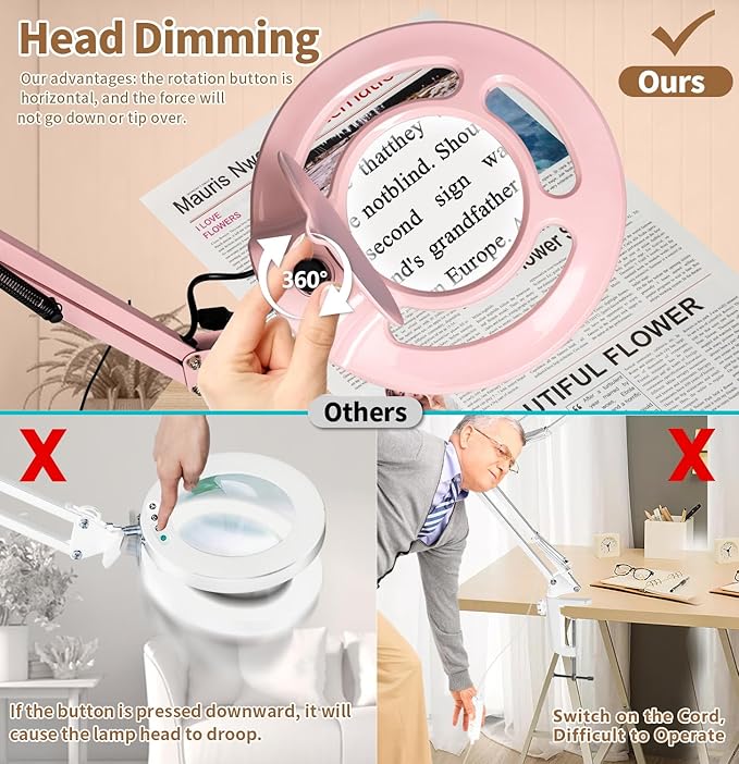 HITTI 2200 Lumens 10X Magnifying Glass with Light and Stand, 24W Super Bright Esthetician Light Magnifier, Stepless Dimmable Hands Free Magnfiying Lamp for Workbench Craft Painting Nail Hobby