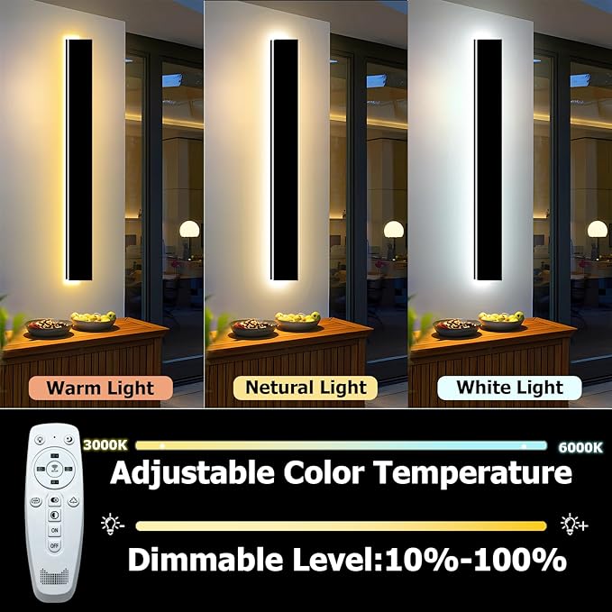 2pcs 59in Exterior Wall Lights,4.33in Wide Dimmable Modern Outdoor Wall Lights for Garage and Front Door,Linear Outdoor Wall Sconce IP65 Waterproof,Black LED Outdoor Long Light Fixture