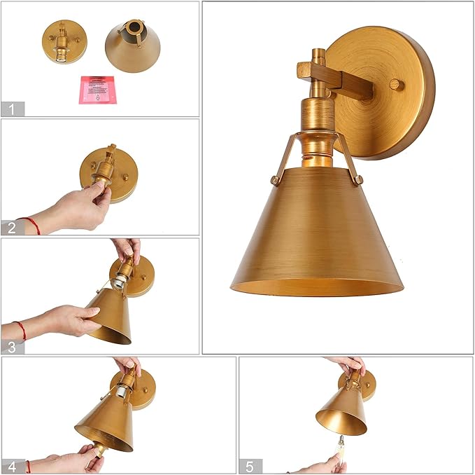 KSANA Antique Gold Wall Sconces Lighting Fixture, Modern Vintage Wall Mounted Lamp 1-Light for Bedroom, Bathroom, Living Room, Brass Finish