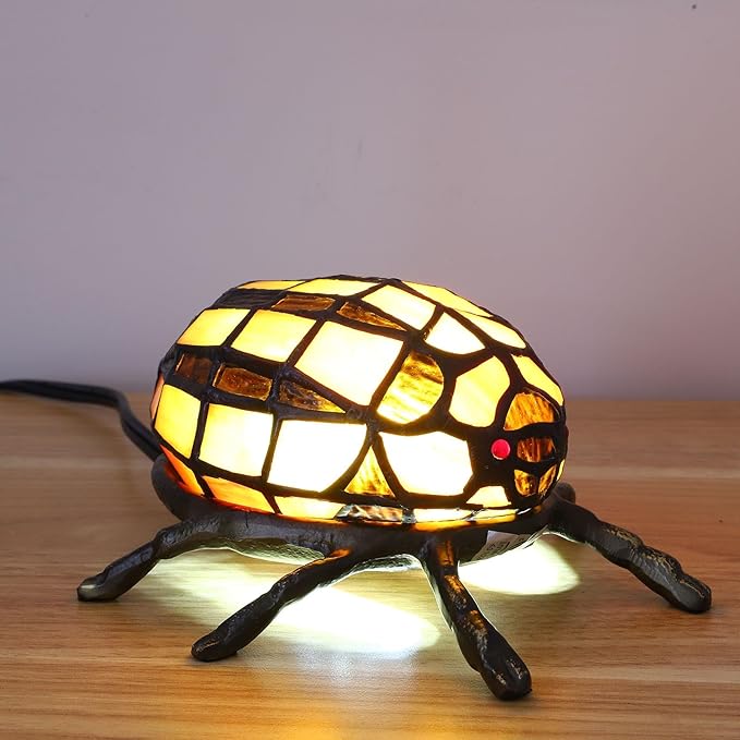Tiffany Table Lamp Beatles Night Lights for Kids 3 Color Temperature Bedside Night Light for Bedroom,Living Room,Real Stained Glass Shade +Metal Base+LED Bulb