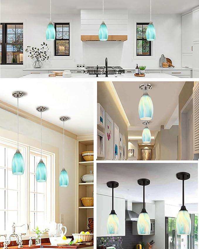 Oval Glass Lamp Shade Only Art Glass Shades for Kitchen Island pendant Lights Glass Lamp Covers Light Fixture Replacement aqua color for Mini Pendant Ceiling Lights Chandelier