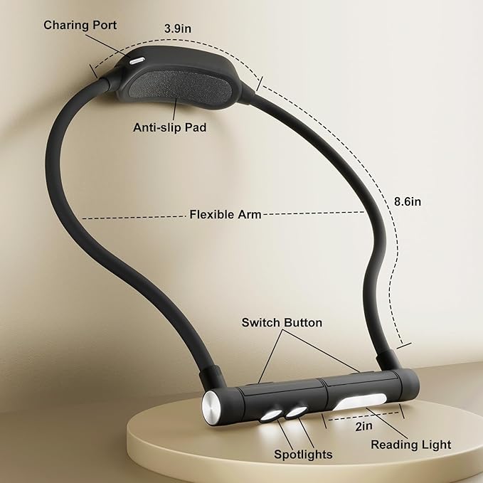 Led Neck Reading Light Rechargeable,Book Lights for Reading at Night in Bed,3 Colors USB Portable Cordless Reading Lamps for Book,Craft,Knitting,Crochet,Sewing,Needlework,Flashlight,Cross Stitch