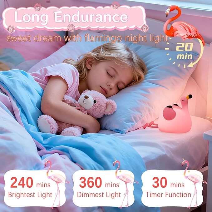 Flamingo Cute Night Light, Flamingo Decor Kids Squishy Lamp, Girls Pink Xams Gifts Trendy Stuff Toys, Rechargeable Dimmable Silicone LED Nightlight, Baby Nursery Dorm Kawaii Bedside Lamps