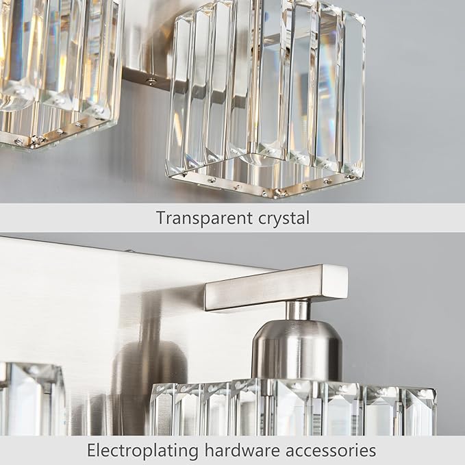 Modern Vanity Light 6-Lights Brushed Nickel Vanity Light Crystal Bathroom Wall Light Bathroom Light Fixtures