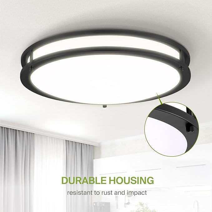 ASD LED 18" Round Flush Mount Lighting, Close to Ceiling Light Fixture | 3CCT, Dimmable, Energy Star, ETL Listed | 28W 2250LM 3000-5000K 120V | Low Profile Double Ring Lamp | Black, 2 Pack