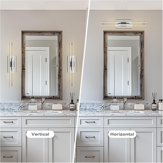 Wall Light Fixtures,Industrial Wall Sconces Clear Glass Wall Mount Sconce, Chrome Nickel Bathroom Vanity Light, Wall Lamp for Living Room Bedroom Hallway(Bulb Included)