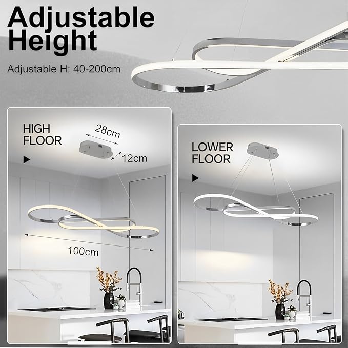 Modern Pendant Light Dimmable Modern for Dining Room Chandelier Light Fixture Over Table with Remote,Minimalist Kitchen Island Lighting