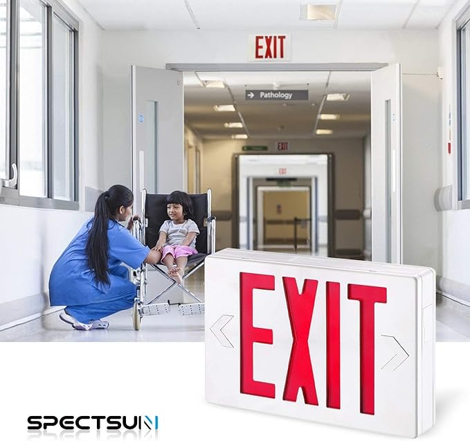 SPECTSUN 12 Packs LED Combo Emergency EXIT Sign Lighting - 120-277V 2 LED Red Adjustable Emergency Exit Lights, Double Face -Commercial Fire Safety Light for Outdoor Indoor